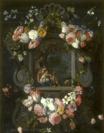 Guirlande de fleurs entourant une Vierge à l'Enfant, Jan Philip van Thielen